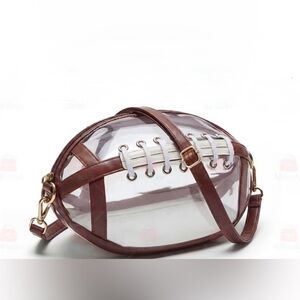Clear Football Shaped Crossbody Bag Transparent Stadium Approved Purse Brown
